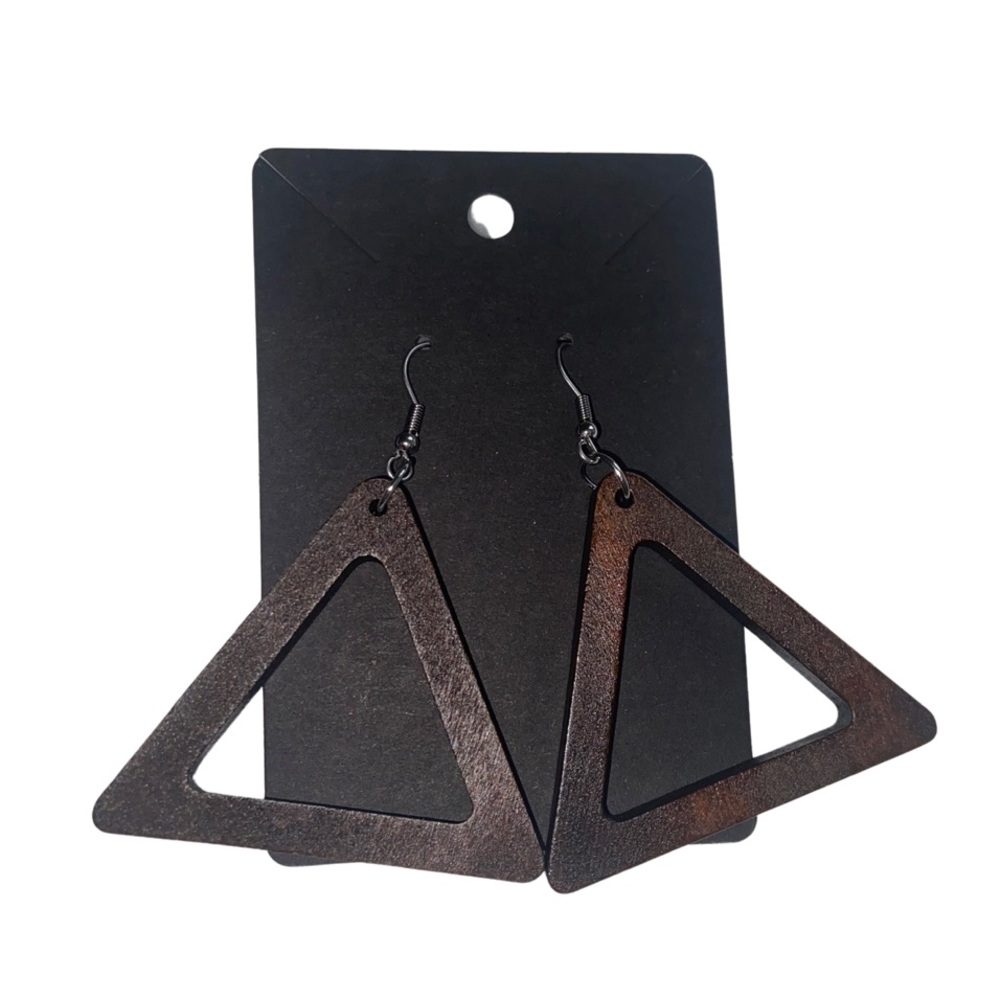Boho cut out triangle wood earrings